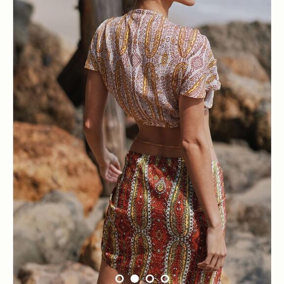 Anthropologie NWT Sz L Boho Yellow Rust Two-Piece Twist Top Wrap Swim Skirt - Picture 3 of 13